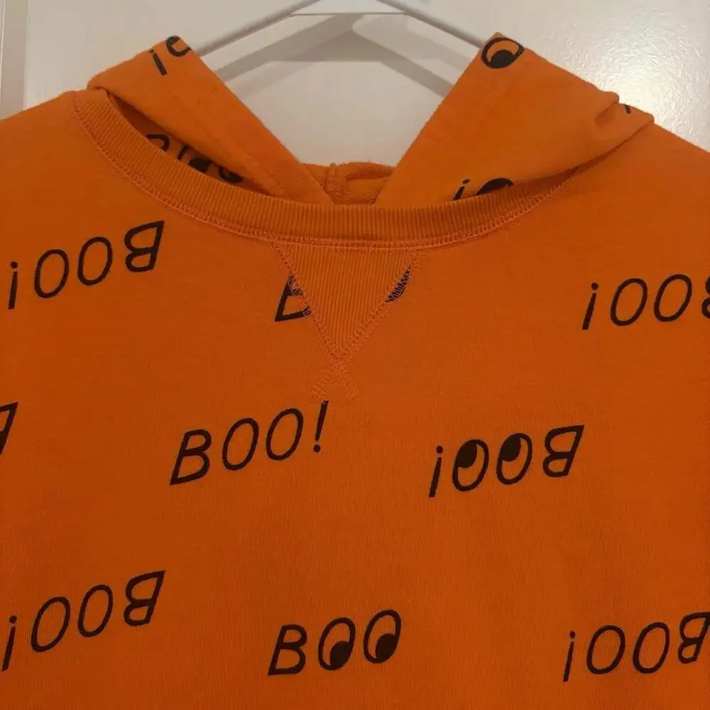 Cat & Jack Boo! Hoodie Size L Orange Black Halloween Pocket Pullover
